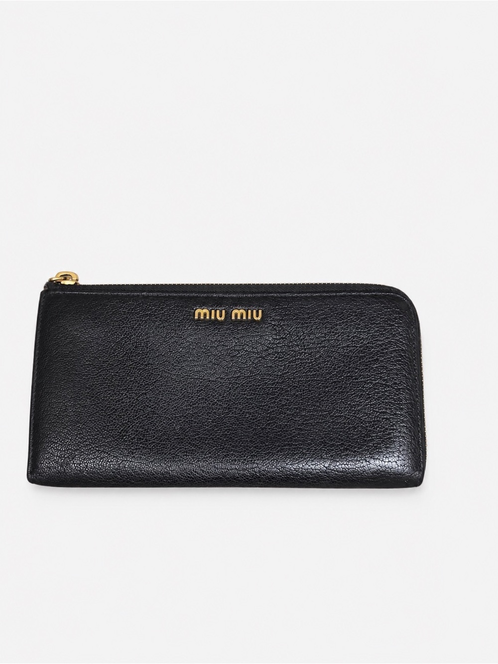 Miu Miu Black Leather Ziparound Wallet with Gold Logo
